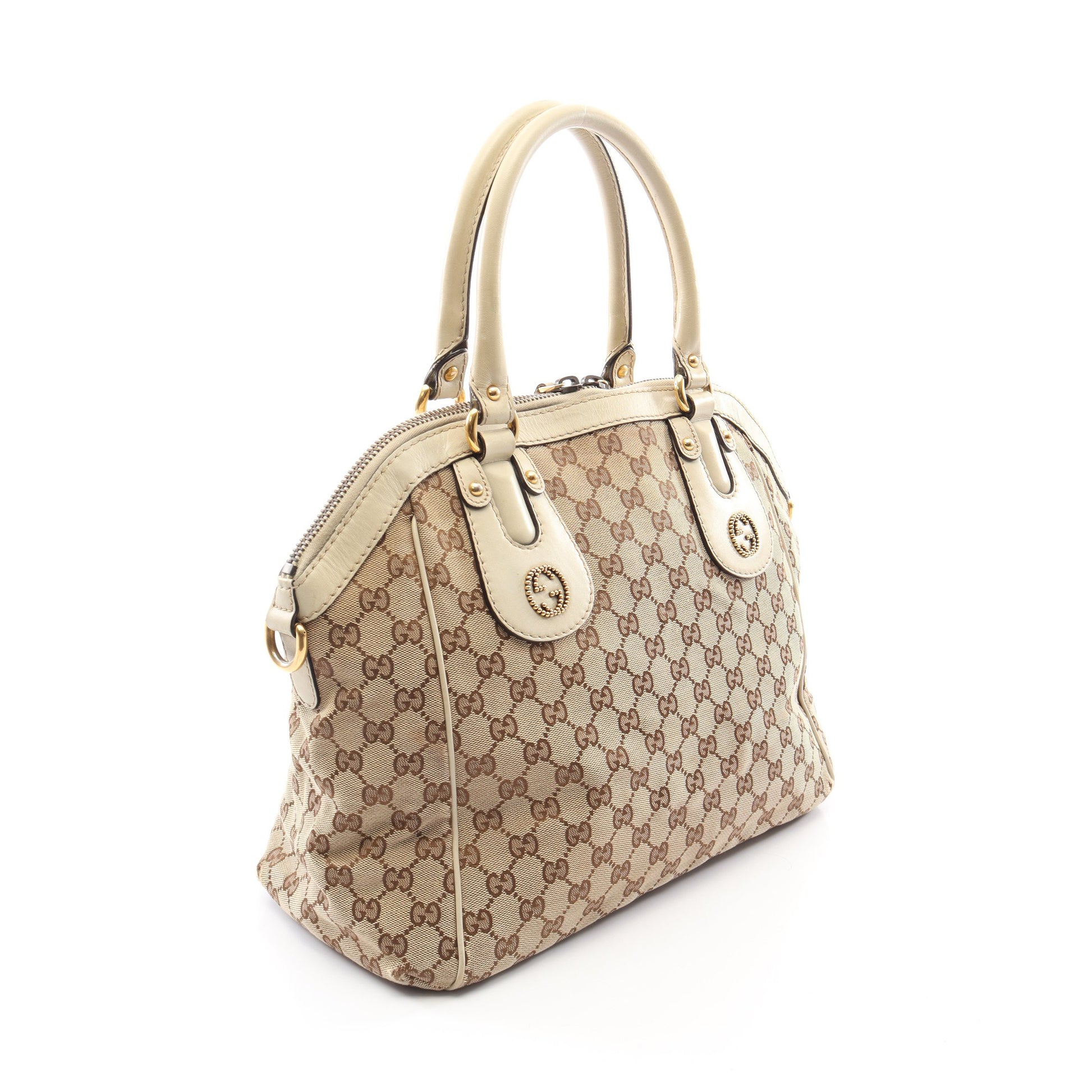 スカーレット GGキャンバス 2WAY ハンドバッグ PVC レザー ベージュ アイボリー グッチ バッグ GUCCI
