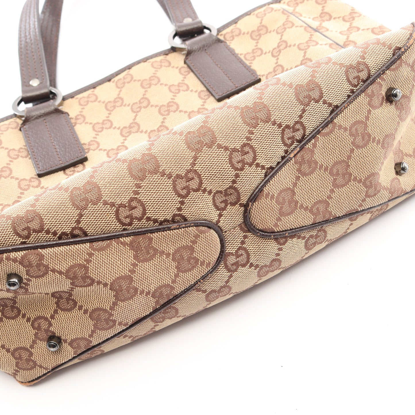 GGキャンバス ハンドバッグ トートバッグ キャンバス レザー ベージュ ダークブラウン グッチ バッグ GUCCI