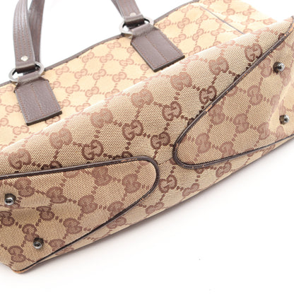 GGキャンバス ハンドバッグ トートバッグ キャンバス レザー ベージュ ダークブラウン グッチ バッグ GUCCI