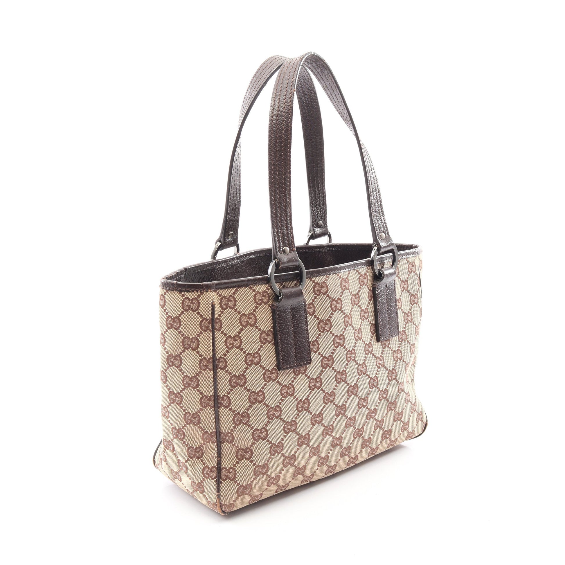 GGキャンバス ハンドバッグ トートバッグ キャンバス レザー ベージュ ダークブラウン グッチ バッグ GUCCI