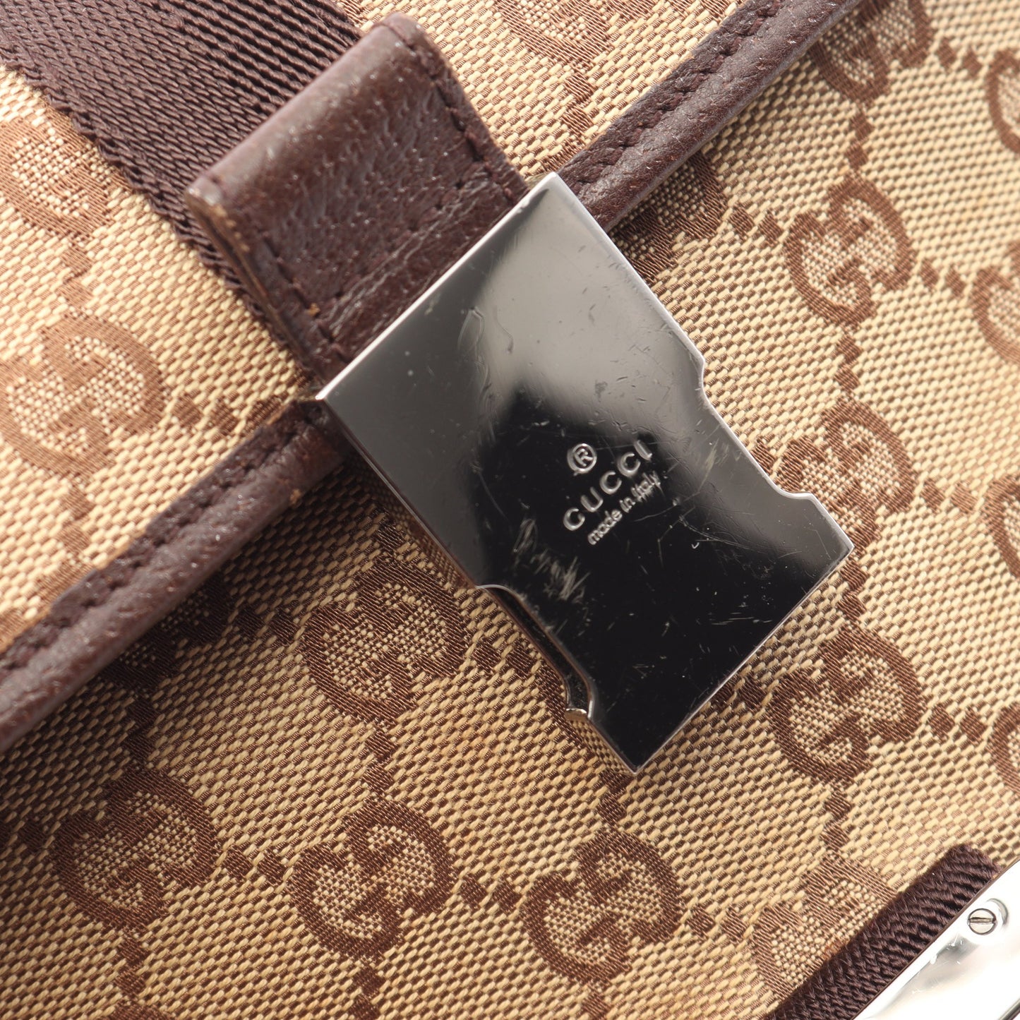 GGキャンバス ボディバッグ ウエストバッグ キャンバス レザー ベージュ ダークブラウン グッチ バッグ GUCCI