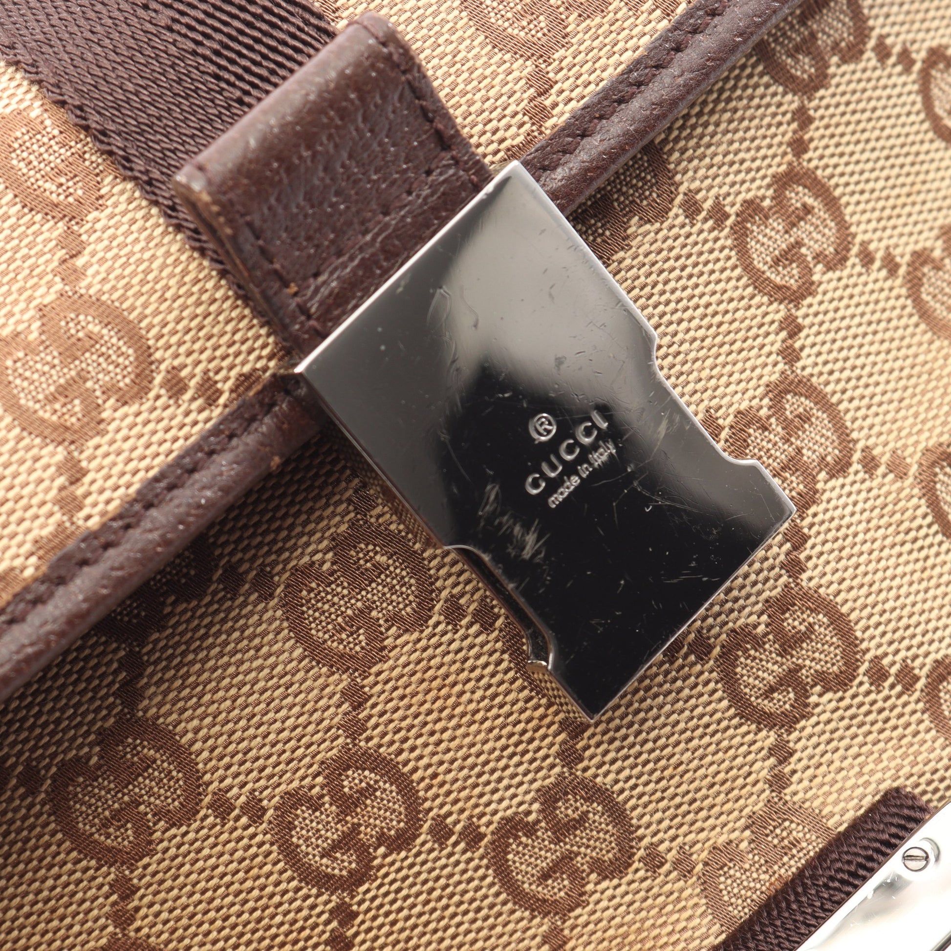 GGキャンバス ボディバッグ ウエストバッグ キャンバス レザー ベージュ ダークブラウン グッチ バッグ GUCCI