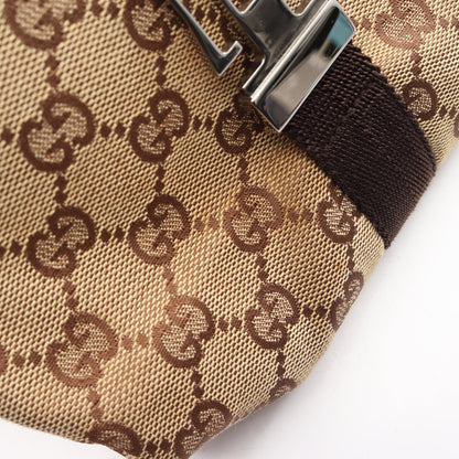GGキャンバス ボディバッグ ウエストバッグ キャンバス レザー ベージュ ダークブラウン グッチ バッグ GUCCI