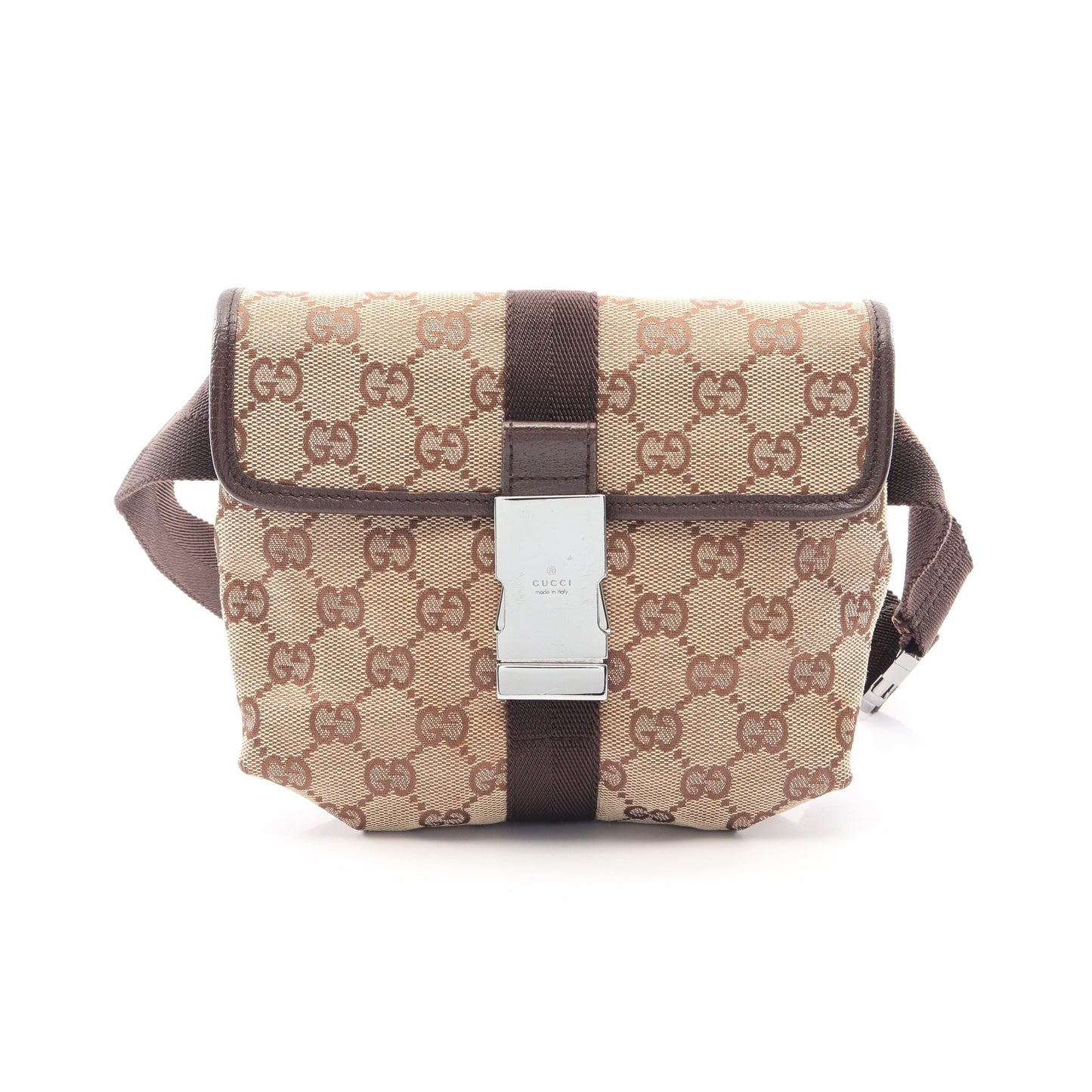 GGキャンバス ボディバッグ ウエストバッグ キャンバス レザー ベージュ ダークブラウン グッチ バッグ GUCCI