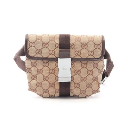 GGキャンバス ボディバッグ ウエストバッグ キャンバス レザー ベージュ ダークブラウン グッチ バッグ GUCCI