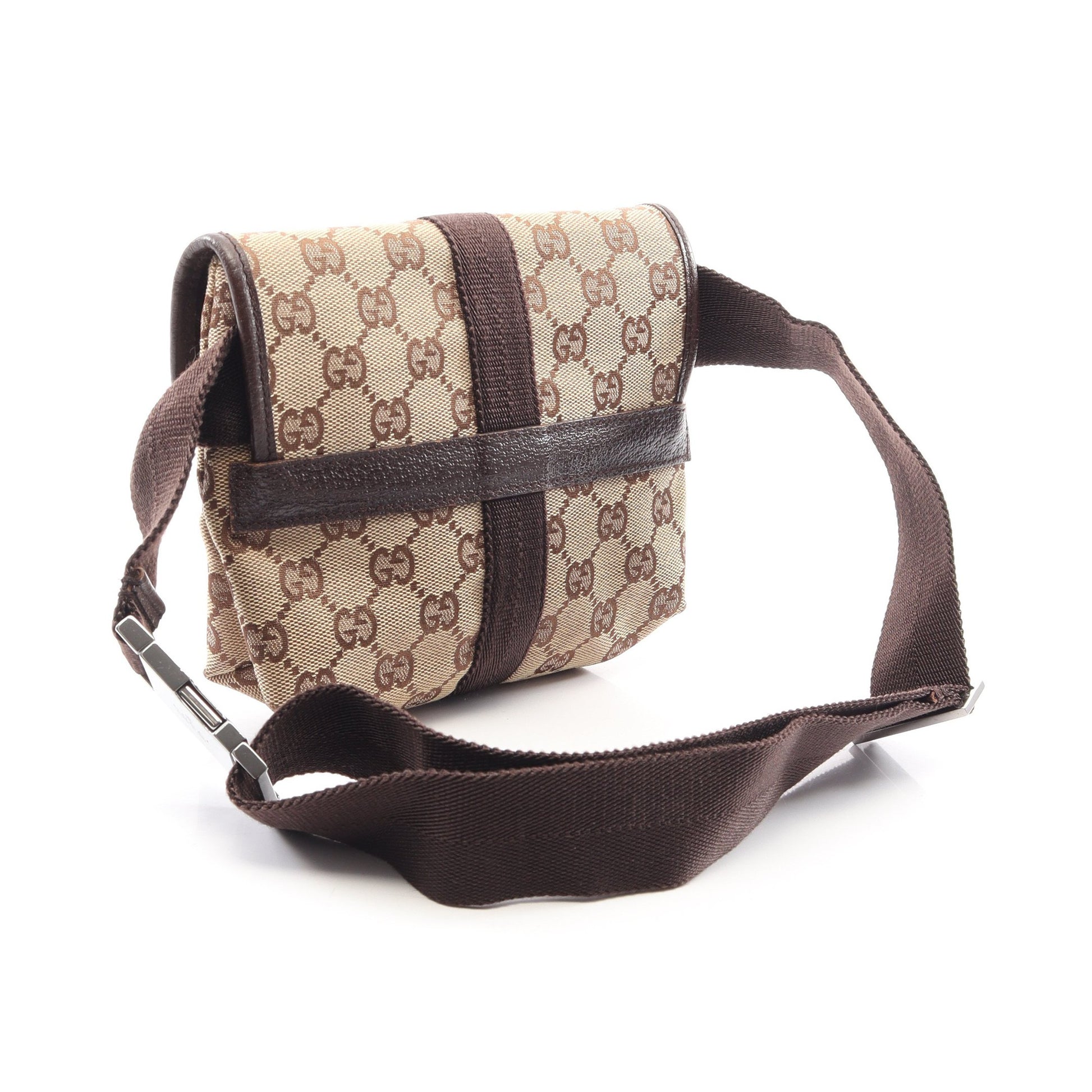 GGキャンバス ボディバッグ ウエストバッグ キャンバス レザー ベージュ ダークブラウン グッチ バッグ GUCCI