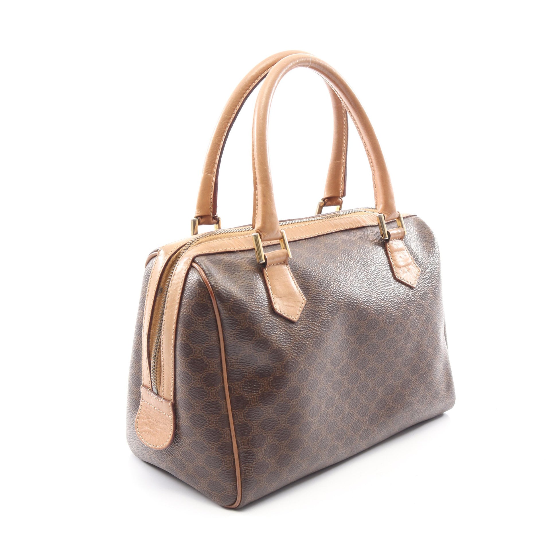 マカダム ハンドバッグ ミニボストンバッグ PVC レザー ダークブラウン ベージュ セリーヌ バッグ CELINE