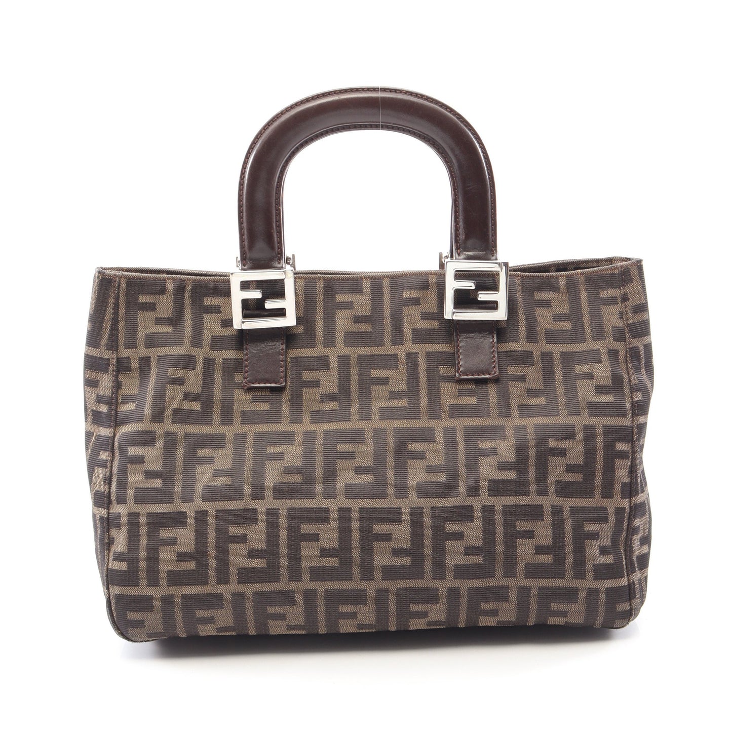 ズッカ ハンドバッグ トートバッグ キャンバス レザー ブラウン ダークブラウン フェンディ バッグ FENDI