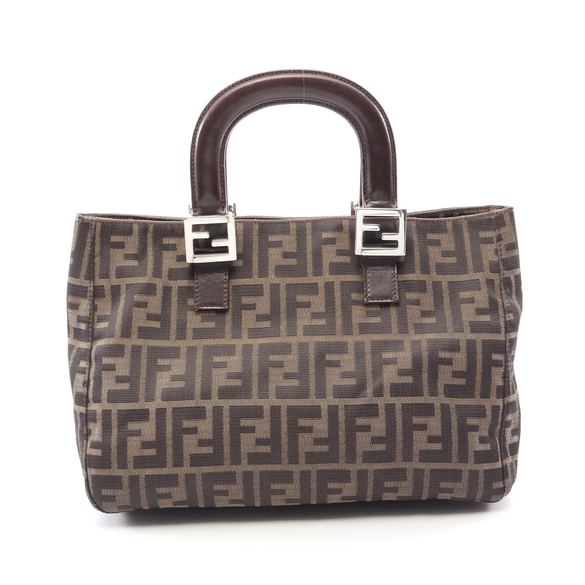 ズッカ ハンドバッグ トートバッグ キャンバス レザー ブラウン ダークブラウン フェンディ バッグ FENDI