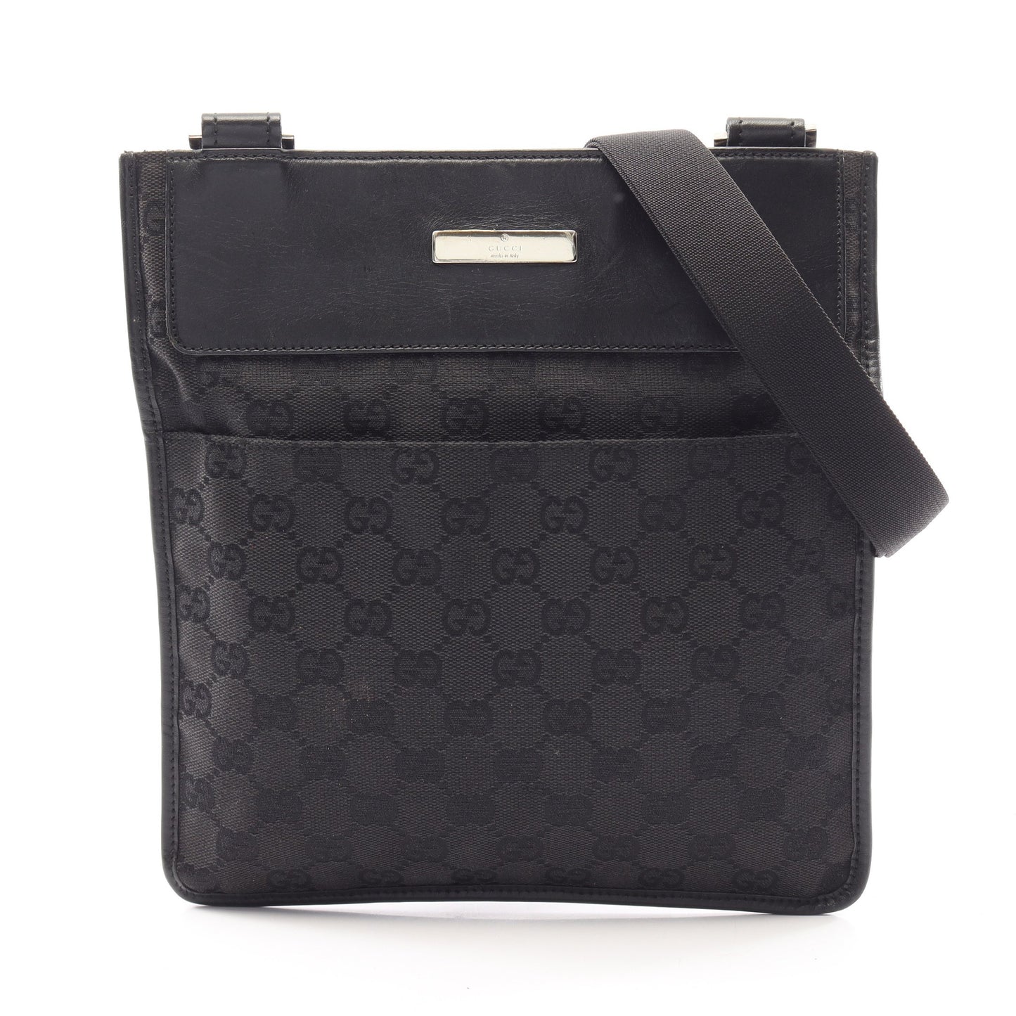 GGキャンバス ショルダーバッグ キャンバス レザー ブラック グッチ バッグ GUCCI