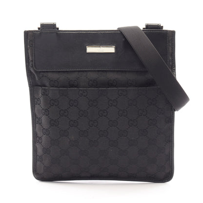 GGキャンバス ショルダーバッグ キャンバス レザー ブラック グッチ バッグ GUCCI