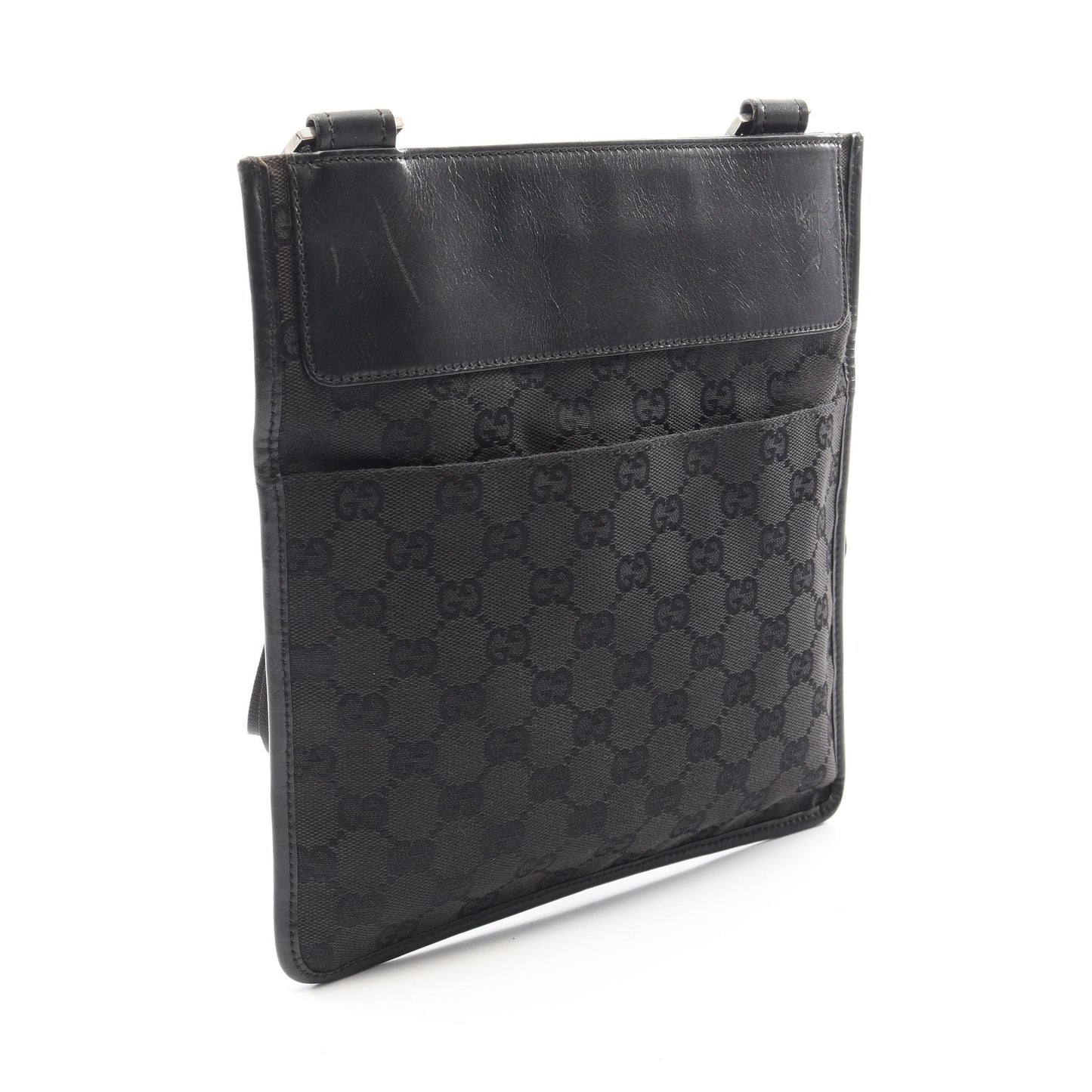 GGキャンバス ショルダーバッグ キャンバス レザー ブラック グッチ バッグ GUCCI