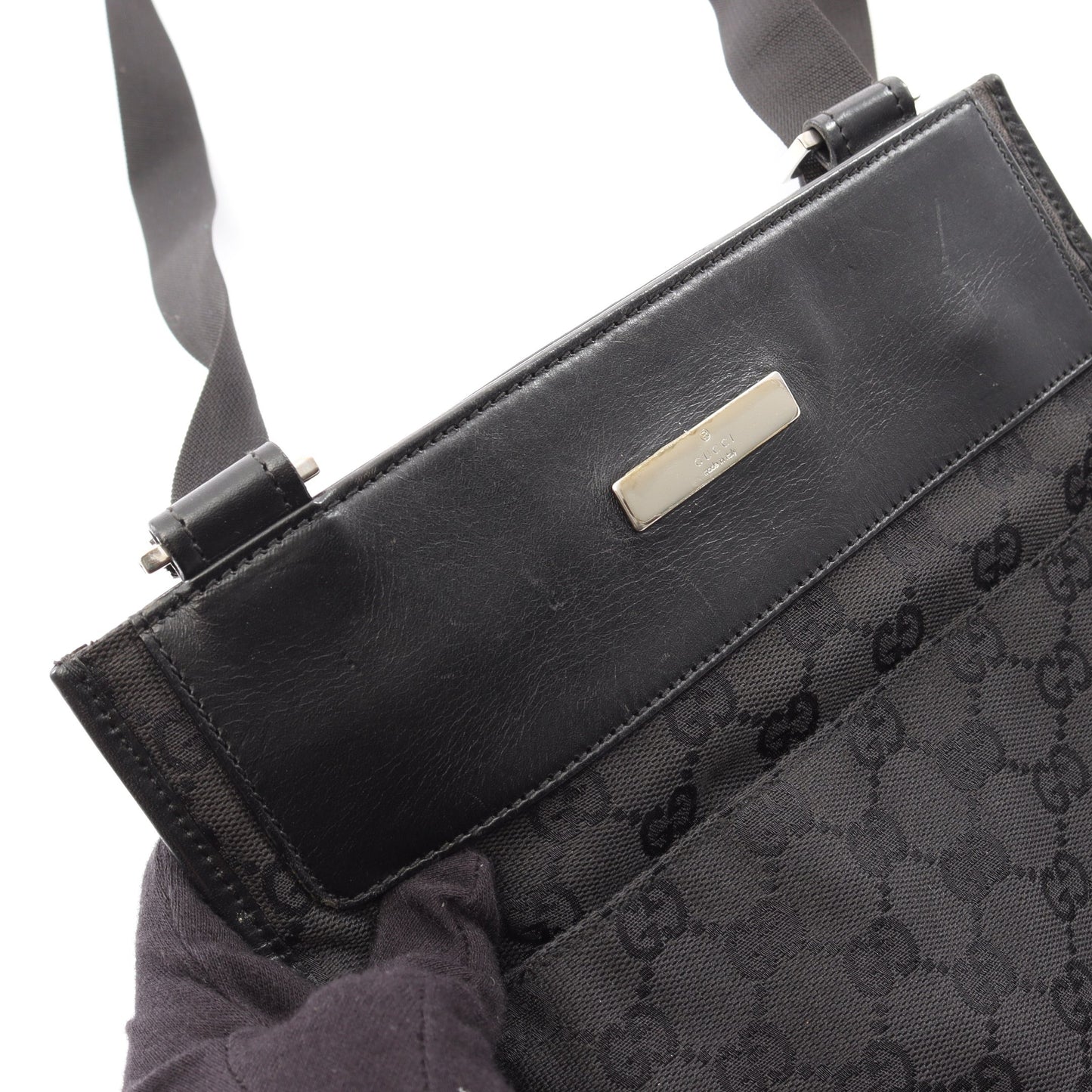 GGキャンバス ショルダーバッグ キャンバス レザー ブラック グッチ バッグ GUCCI