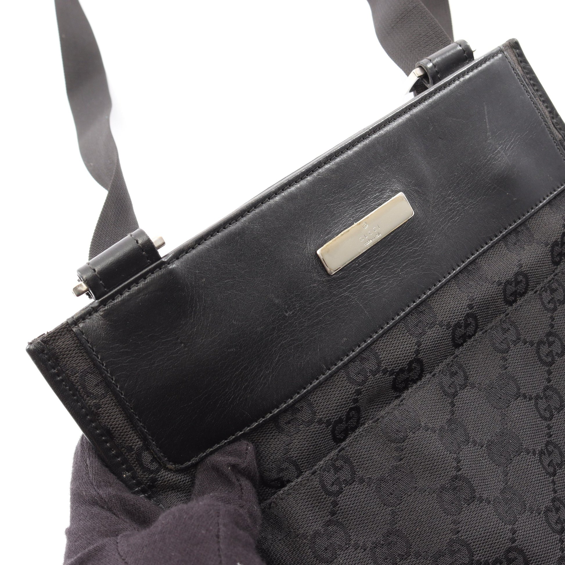 GGキャンバス ショルダーバッグ キャンバス レザー ブラック グッチ バッグ GUCCI