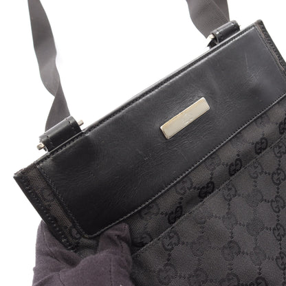 GGキャンバス ショルダーバッグ キャンバス レザー ブラック グッチ バッグ GUCCI