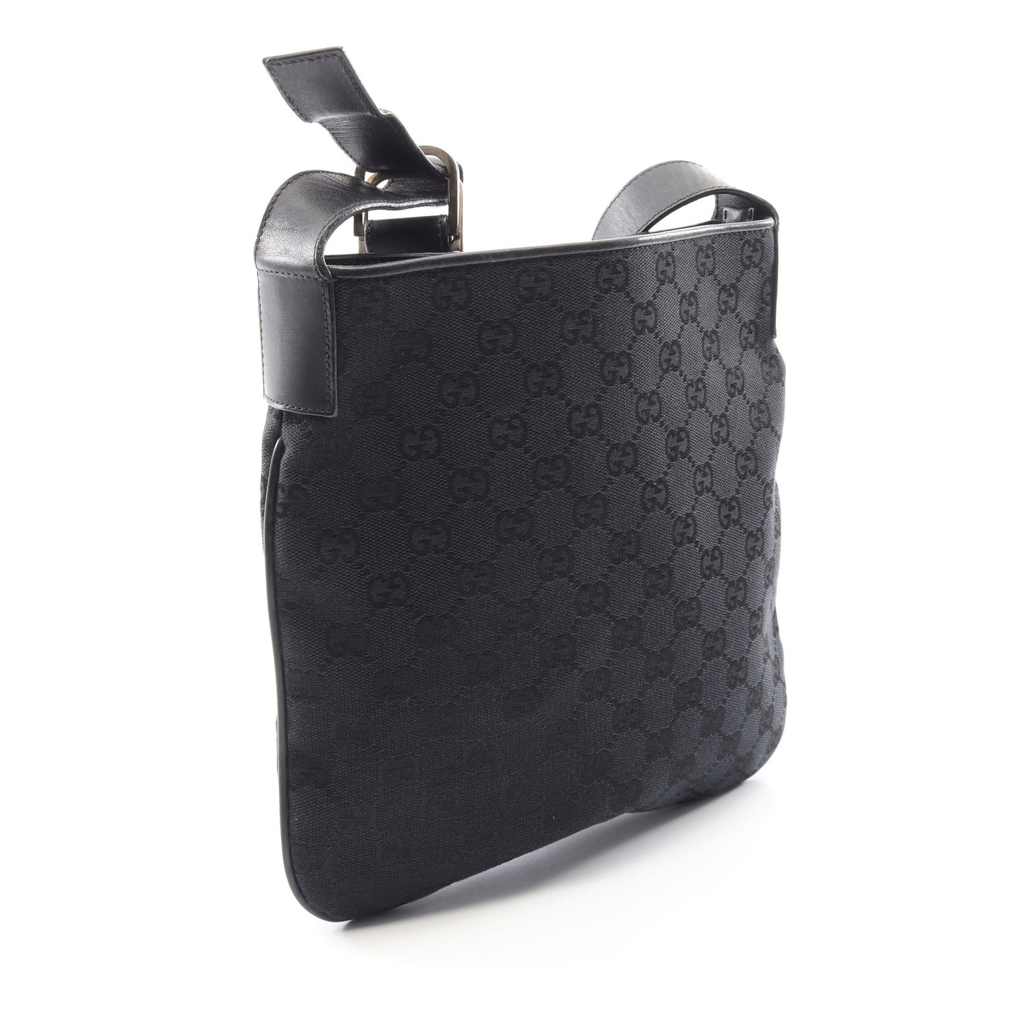 GGキャンバス ショルダーバッグ キャンバス レザー ブラック グッチ バッグ GUCCI