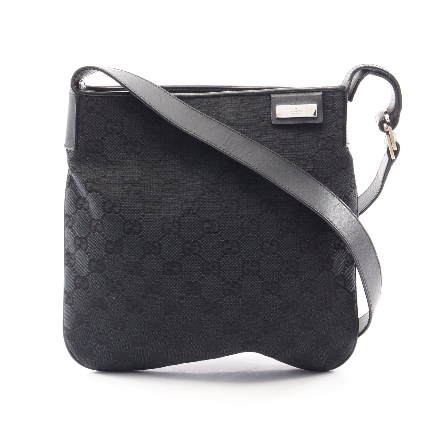 GGキャンバス ショルダーバッグ キャンバス レザー ブラック グッチ バッグ GUCCI