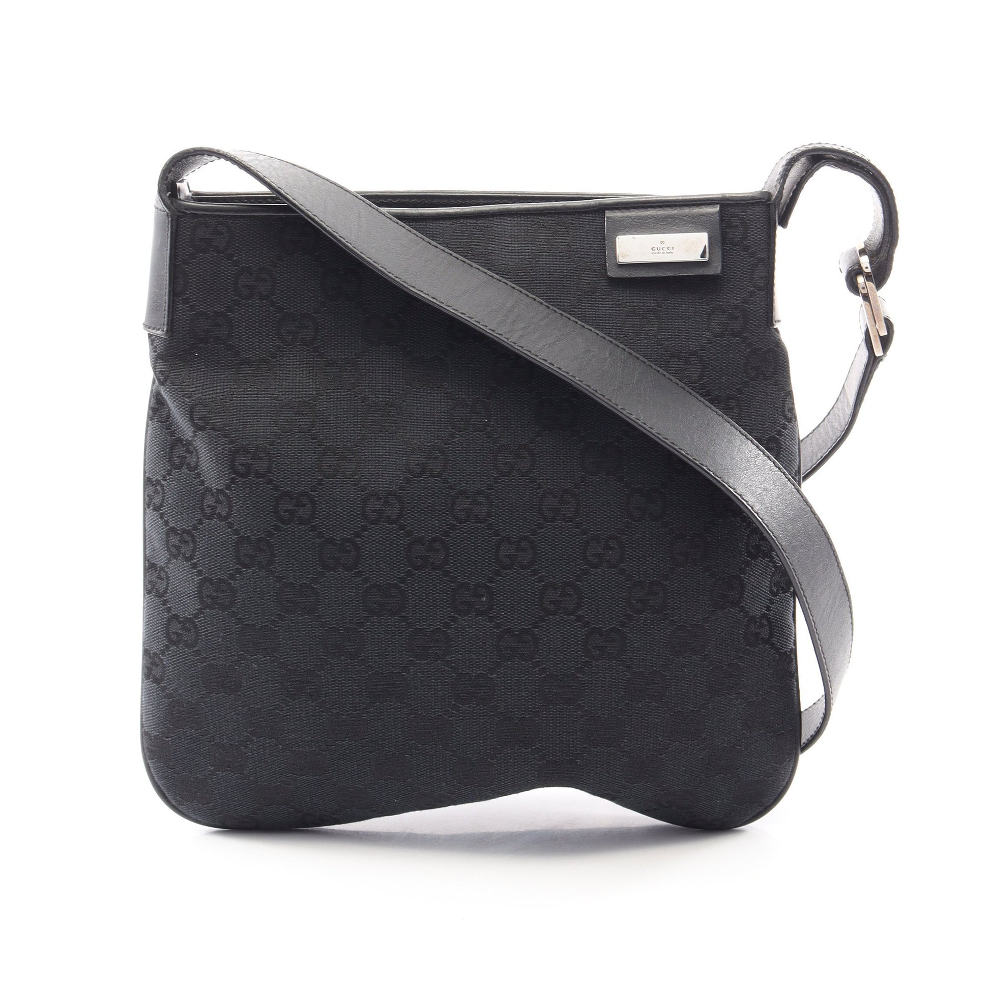GGキャンバス ショルダーバッグ キャンバス レザー ブラック グッチ バッグ GUCCI