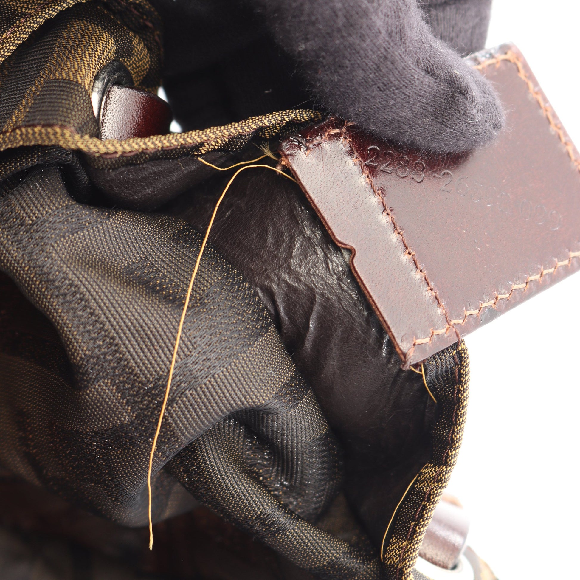 ズッカ ハンドバッグ トートバッグ キャンバス レザー ブラウン ダークブラウン フェンディ バッグ FENDI