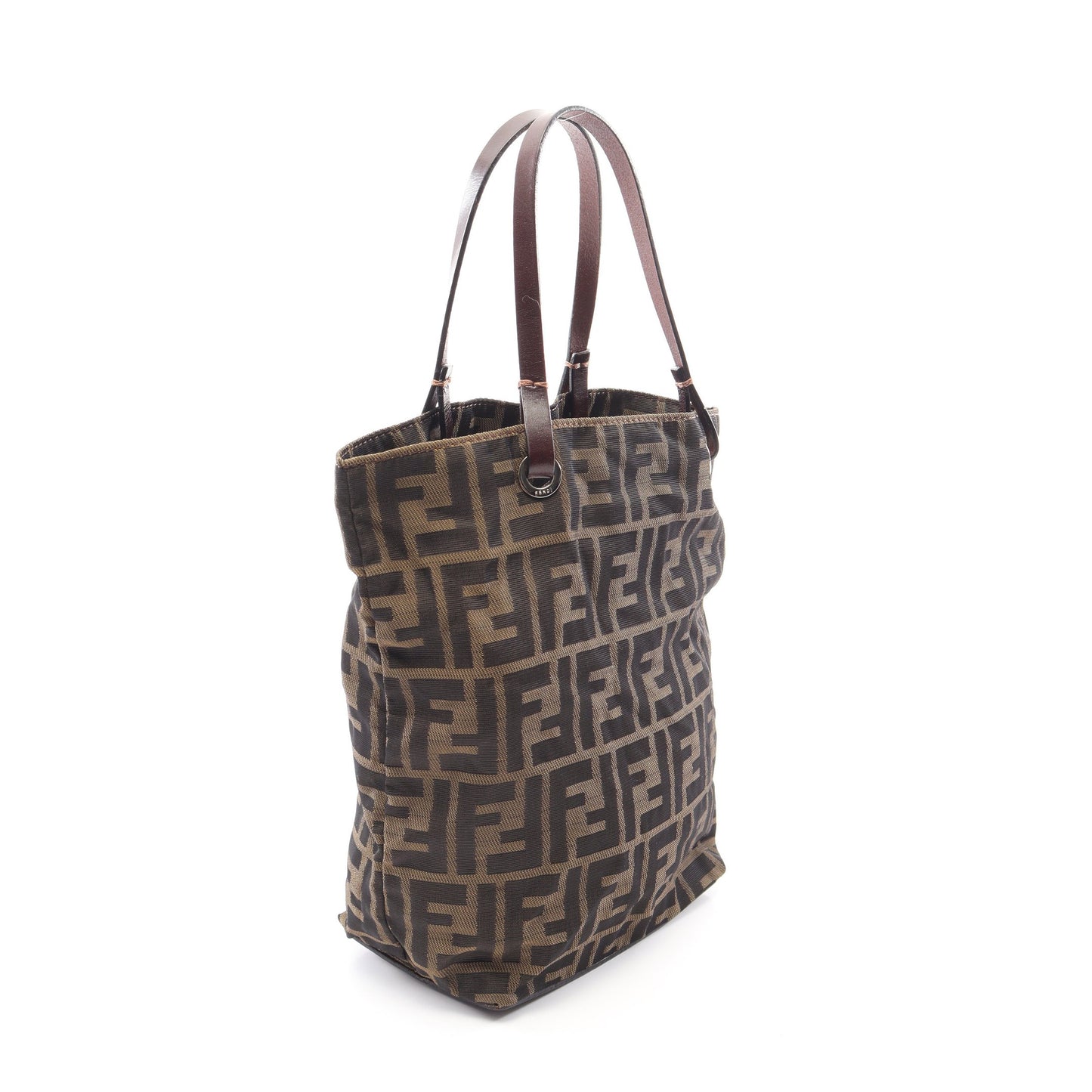 ズッカ ハンドバッグ トートバッグ キャンバス レザー ブラウン ダークブラウン フェンディ バッグ FENDI