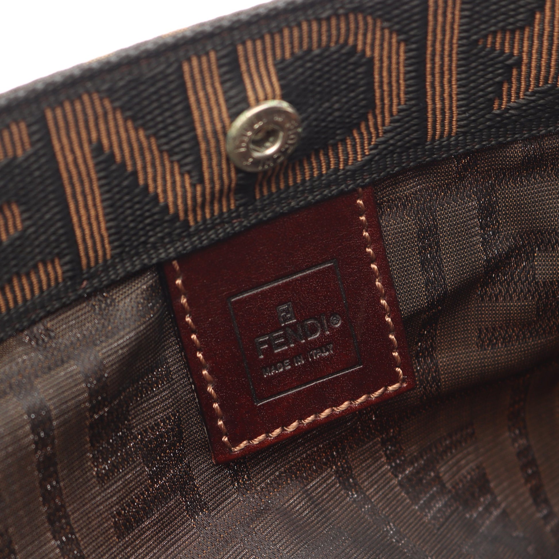 ズッカ 折りたたみ ハンドバッグ トートバッグ キャンバス レザー ブラウン ダークブラウン フェンディ バッグ FENDI