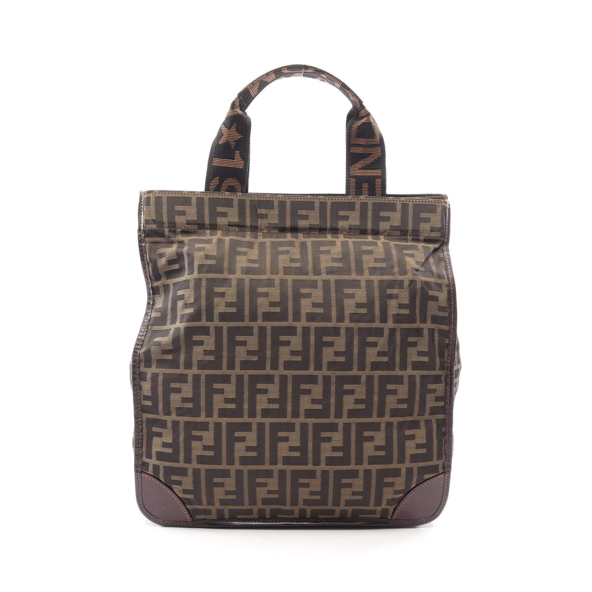 ズッカ 折りたたみ ハンドバッグ トートバッグ キャンバス レザー ブラウン ダークブラウン フェンディ バッグ FENDI