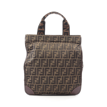 ズッカ 折りたたみ ハンドバッグ トートバッグ キャンバス レザー ブラウン ダークブラウン フェンディ バッグ FENDI