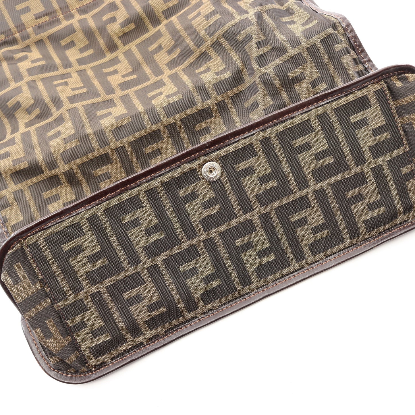 ズッカ 折りたたみ ハンドバッグ トートバッグ キャンバス レザー ブラウン ダークブラウン フェンディ バッグ FENDI