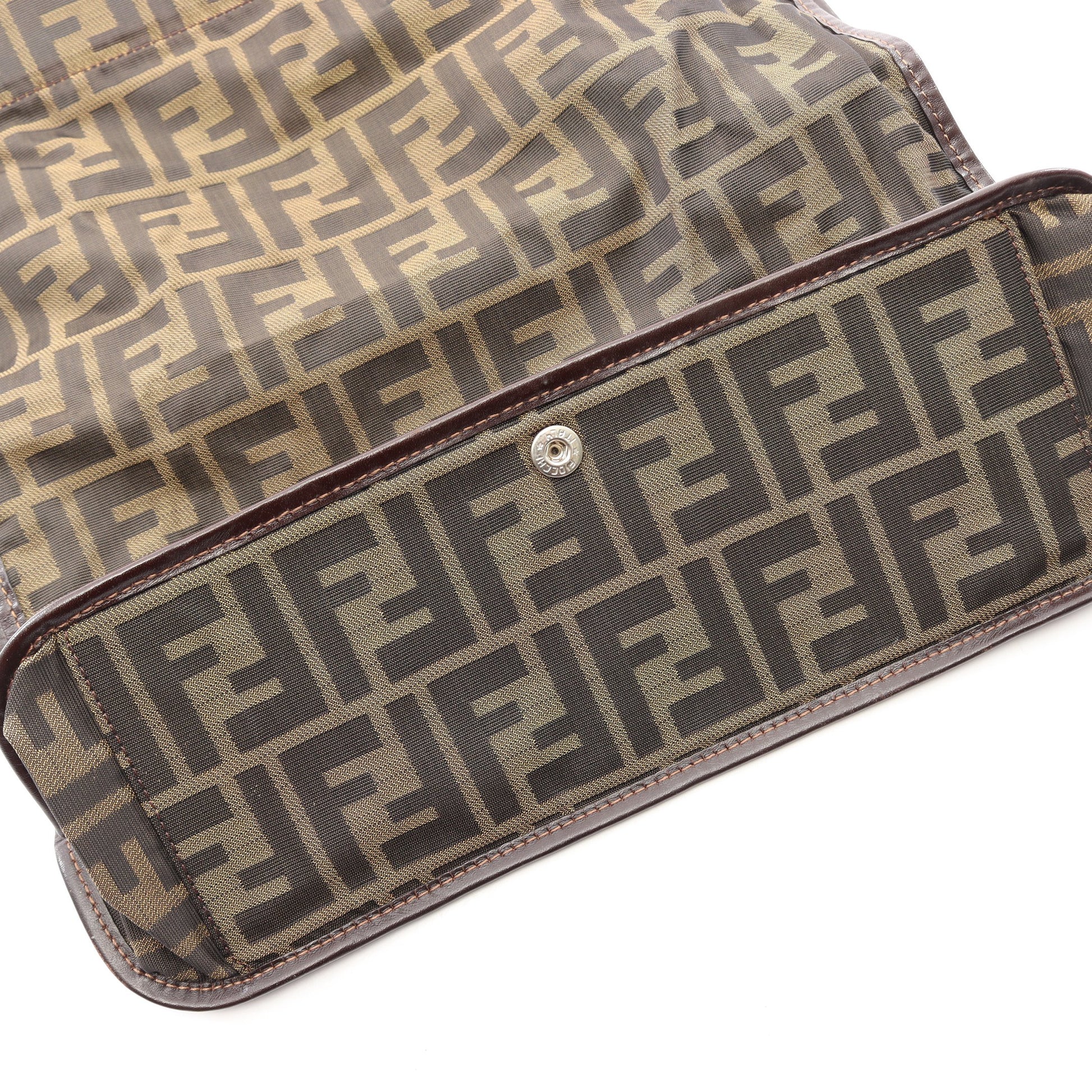 ズッカ 折りたたみ ハンドバッグ トートバッグ キャンバス レザー ブラウン ダークブラウン フェンディ バッグ FENDI
