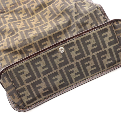 ズッカ 折りたたみ ハンドバッグ トートバッグ キャンバス レザー ブラウン ダークブラウン フェンディ バッグ FENDI
