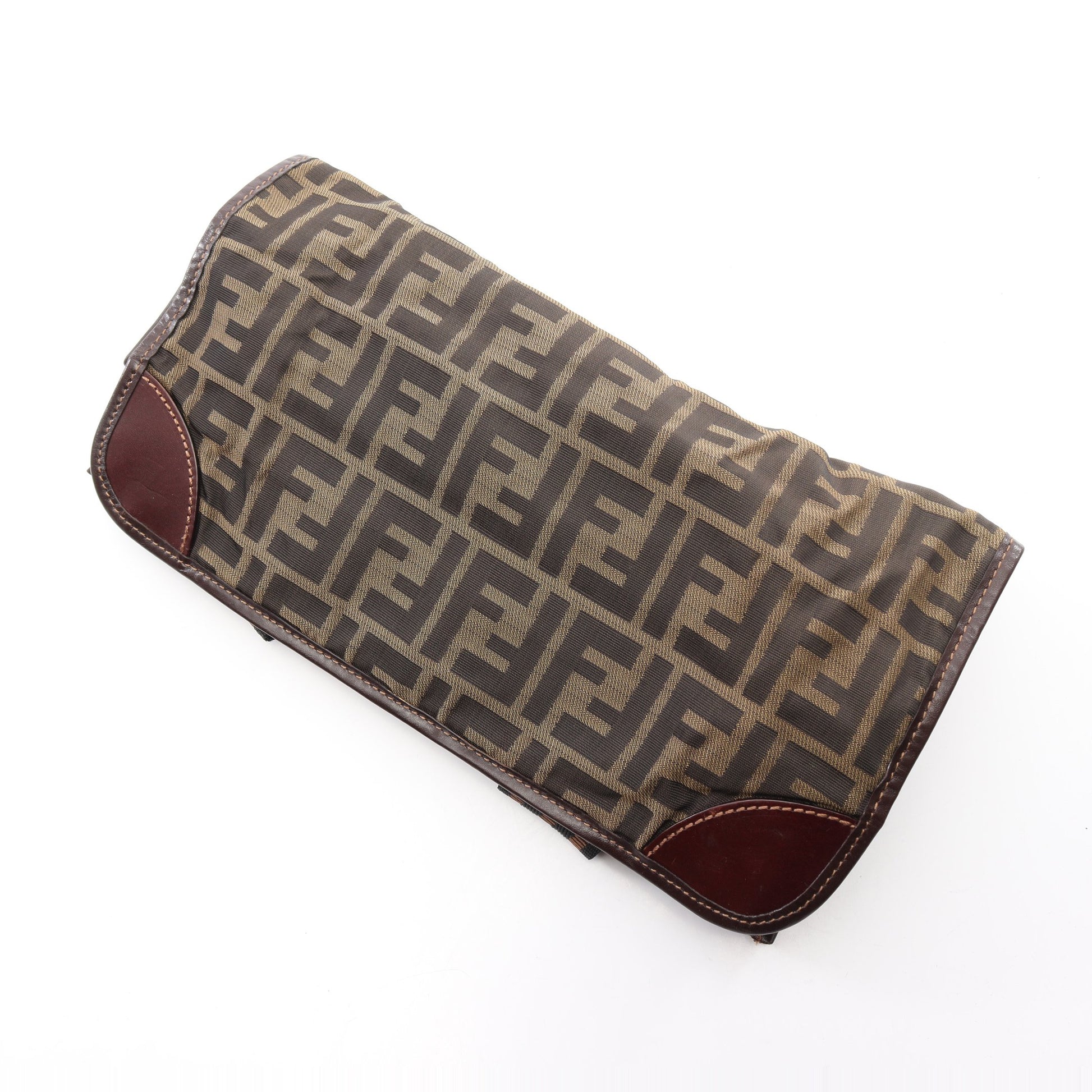 ズッカ 折りたたみ ハンドバッグ トートバッグ キャンバス レザー ブラウン ダークブラウン フェンディ バッグ FENDI