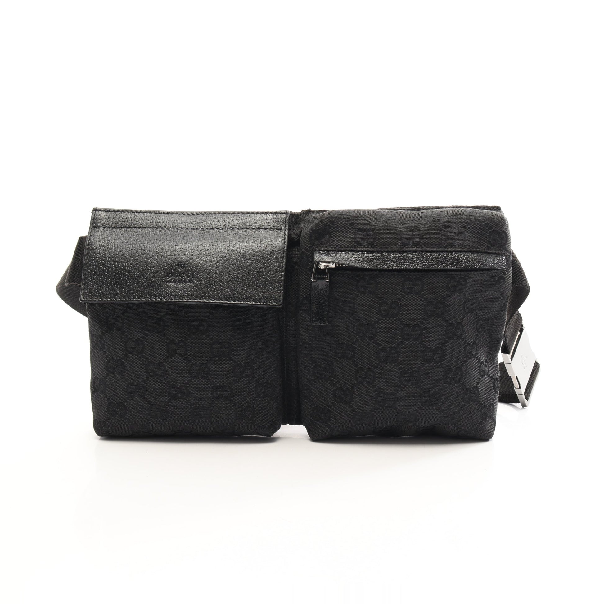 GGキャンバス ボディバッグ ウエストバッグ キャンバス レザー ブラック グッチ バッグ GUCCI