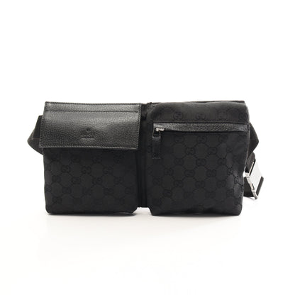 GGキャンバス ボディバッグ ウエストバッグ キャンバス レザー ブラック グッチ バッグ GUCCI