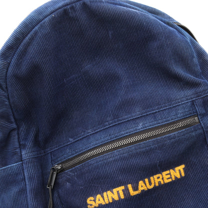 ロゴ刺繍 バックパック リュックサック コーデュロイ ダークブルー イエロー サンローランパリ バッグ SAINT LAURENT PARIS