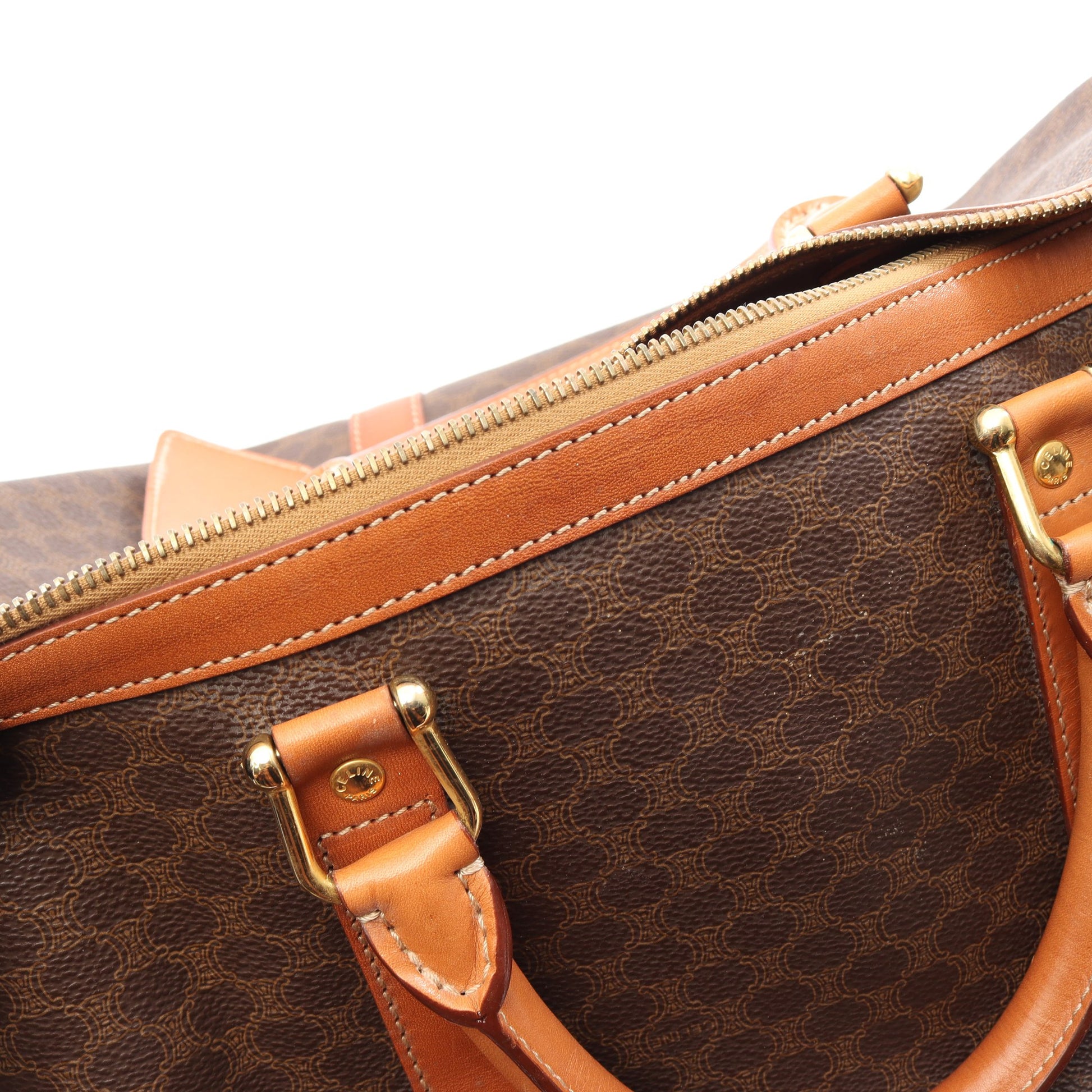 マカダム ボストンバッグ PVC レザー ダークブラウン ブラウン セリーヌ バッグ CELINE
