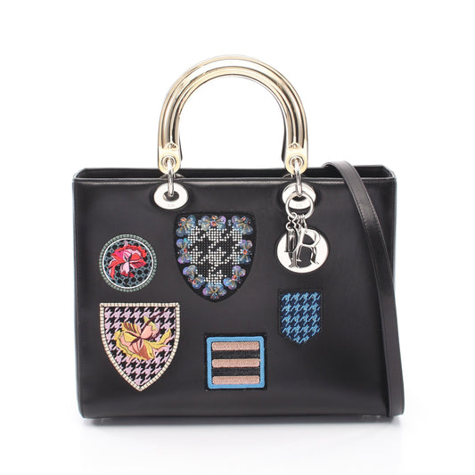 レディディオール ラージ ワッペン 2WAY ハンドバッグ レザー ブラック マルチカラー クリスチャンディオール バッグ Christian Dior