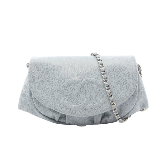 ハーフムーン チェーンウォレット キャビアスキン ブルーグレー シルバー金具 シャネル バッグ CHANEL