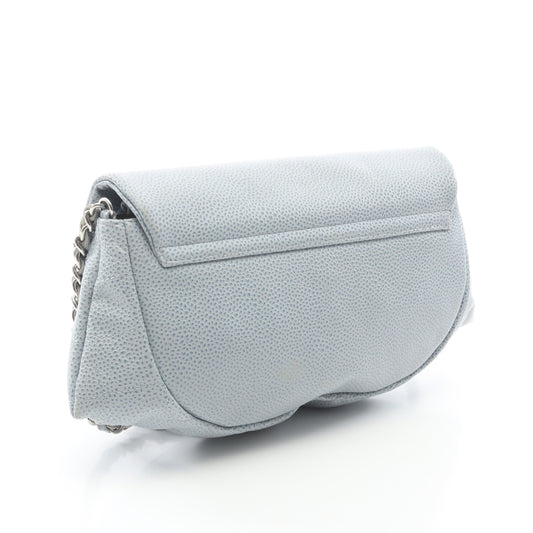 ハーフムーン チェーンウォレット キャビアスキン ブルーグレー シルバー金具 シャネル バッグ CHANEL