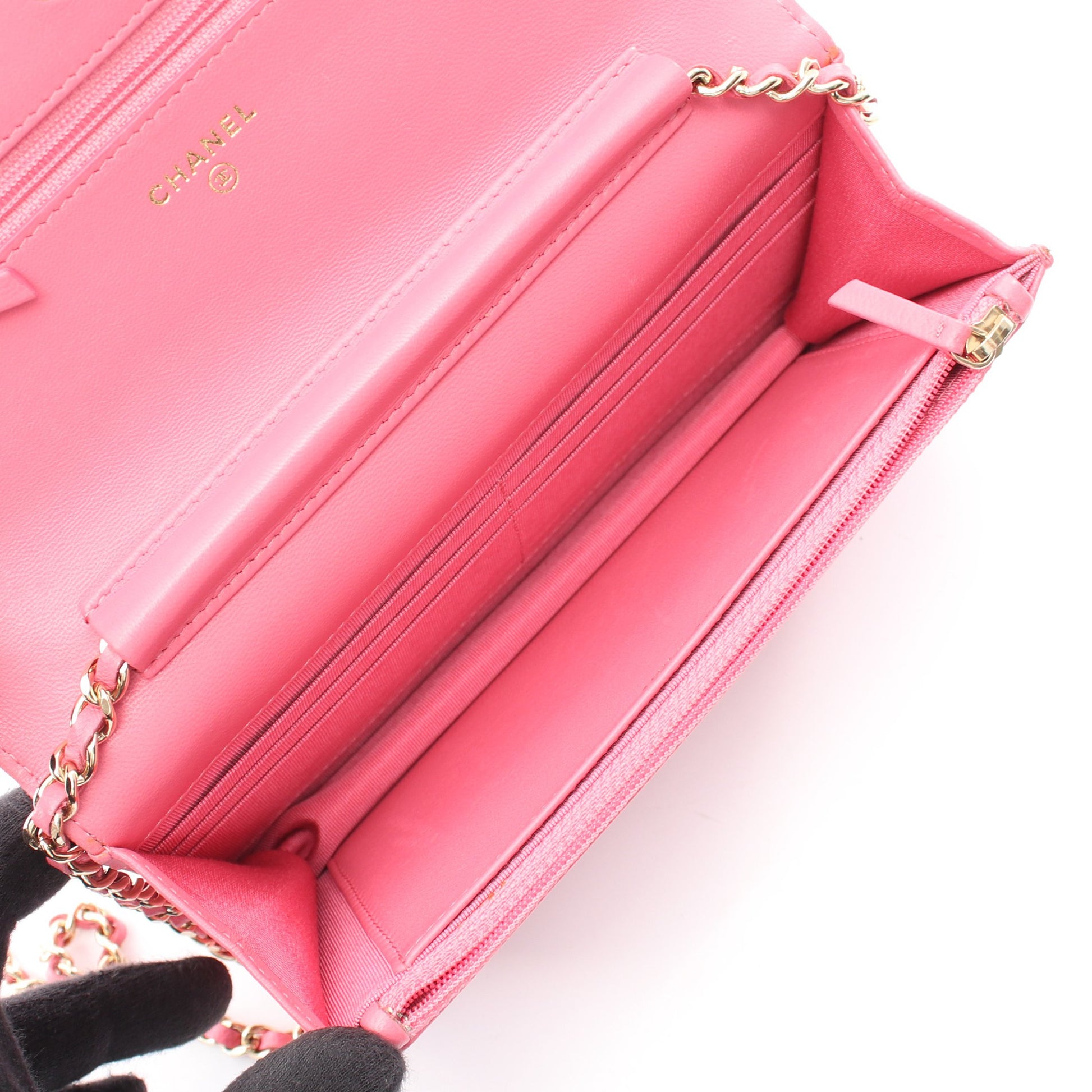 マトラッセ ダブルピース チェーンウォレット ラムスキン ピンク ゴールド金具 シャネル バッグ CHANEL