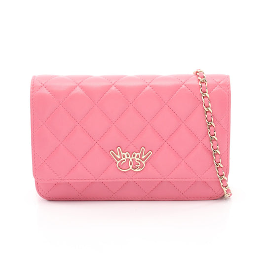 マトラッセ ダブルピース チェーンウォレット ラムスキン ピンク ゴールド金具 シャネル バッグ CHANEL