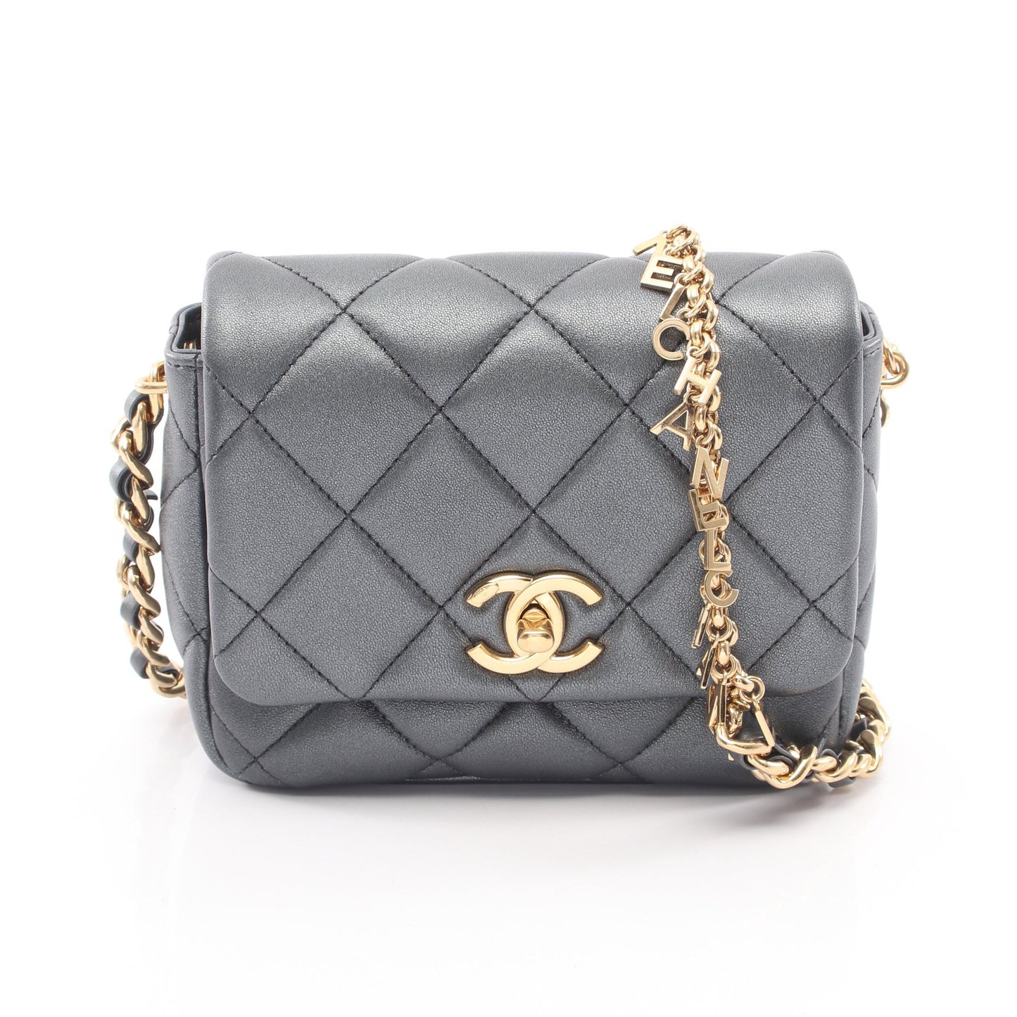 ミニマトラッセ メタリック チェーンショルダーバッグ ラムスキン グレー ゴールド金具 シャネル バッグ CHANEL