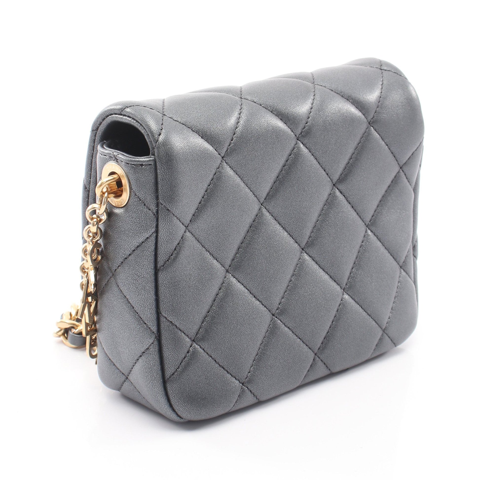 ミニマトラッセ メタリック チェーンショルダーバッグ ラムスキン グレー ゴールド金具 シャネル バッグ CHANEL