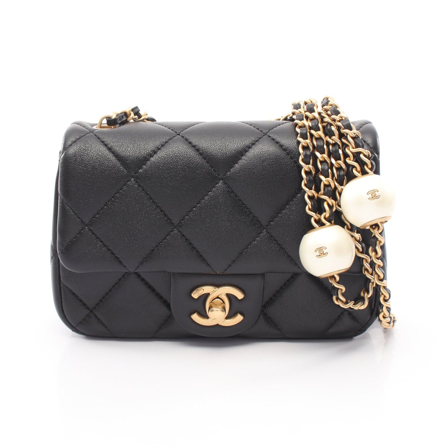 ミニマトラッセ チェーンショルダーバッグ ラムスキン ブラック ゴールド金具 シャネル バッグ CHANEL