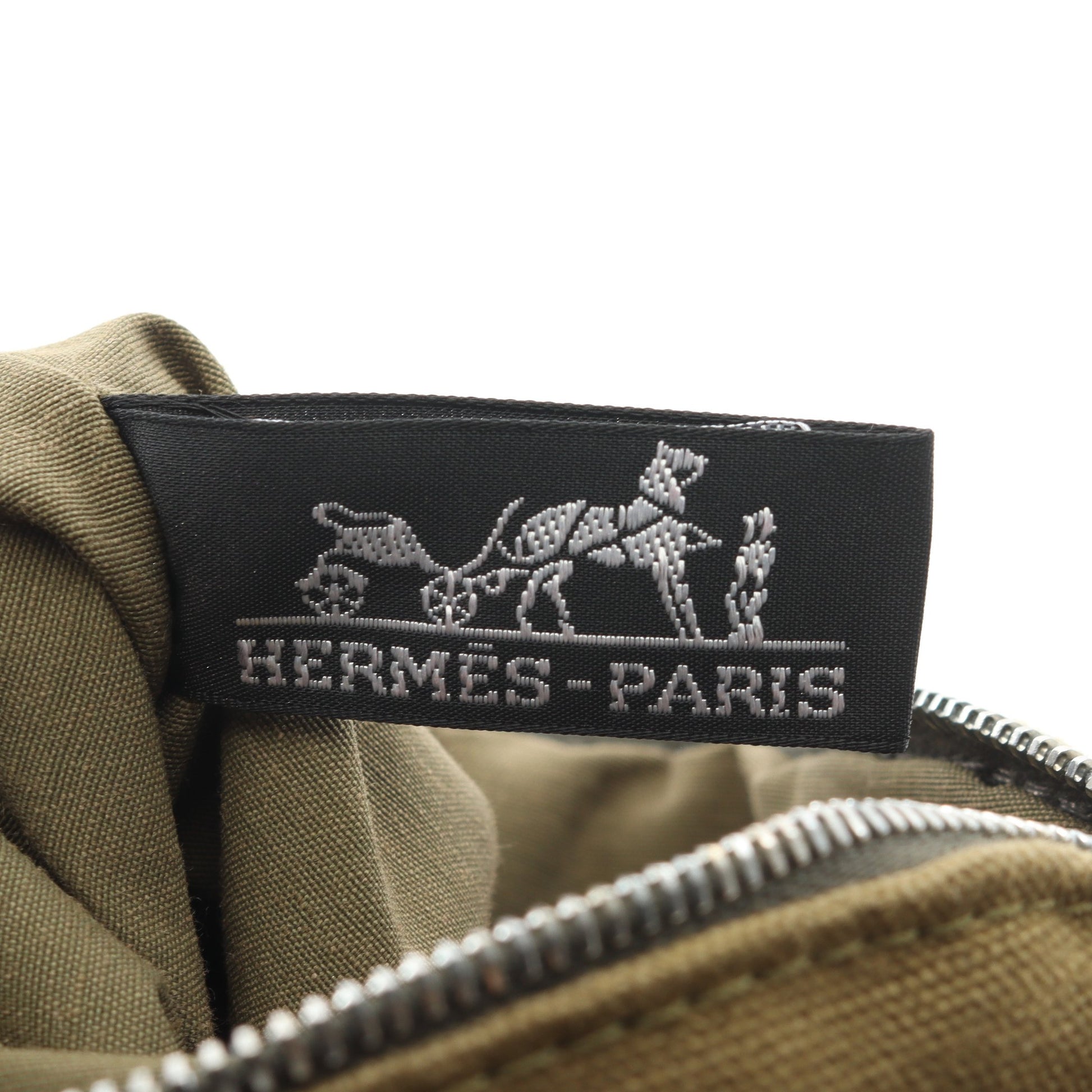 ボリードポーチ20 ポーチ キャンバス レザー カーキグリーン シルバー金具 エルメス 財布・小物 HERMES