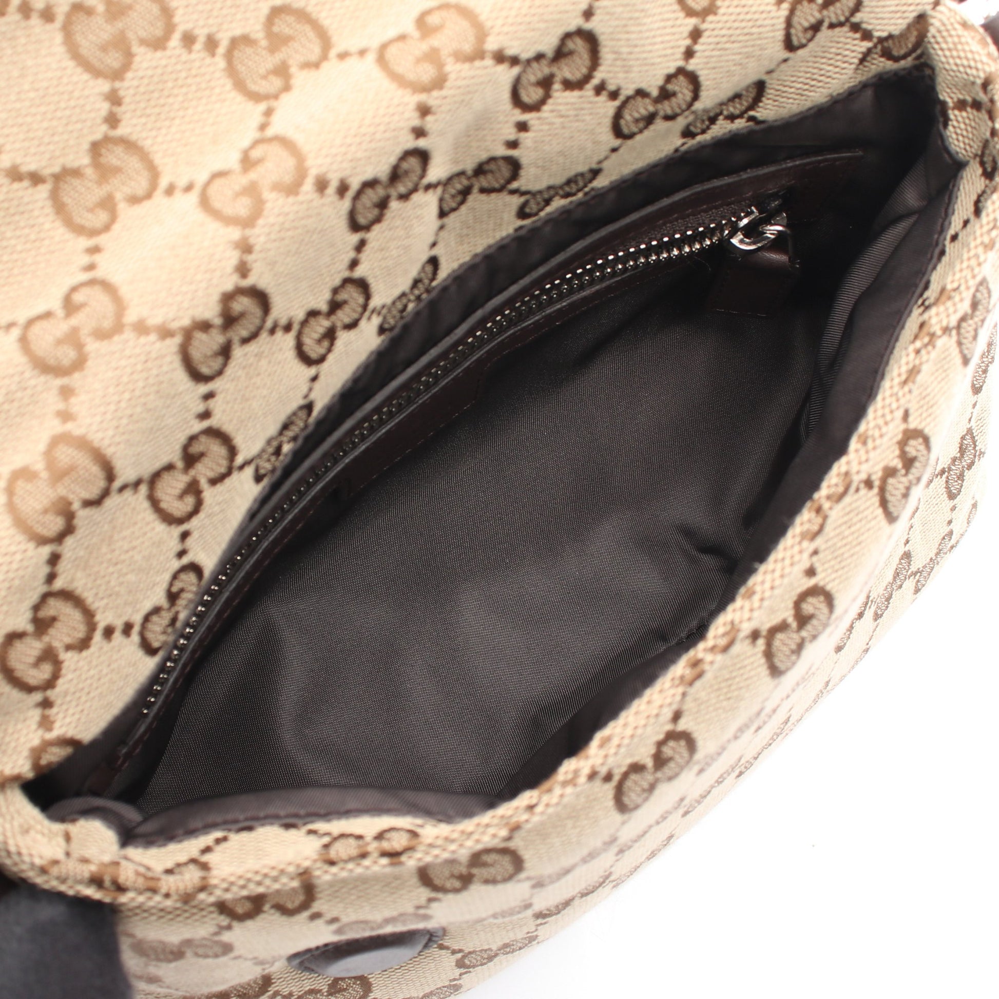 GGキャンバス シェリーライン 2WAY ハンドバッグ キャンバス レザー ベージュ ダークブラウン グッチ バッグ GUCCI