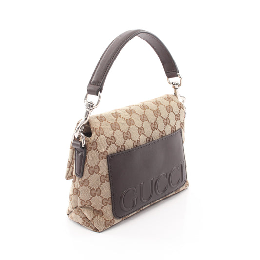 GGキャンバス シェリーライン 2WAY ハンドバッグ キャンバス レザー ベージュ ダークブラウン グッチ バッグ GUCCI