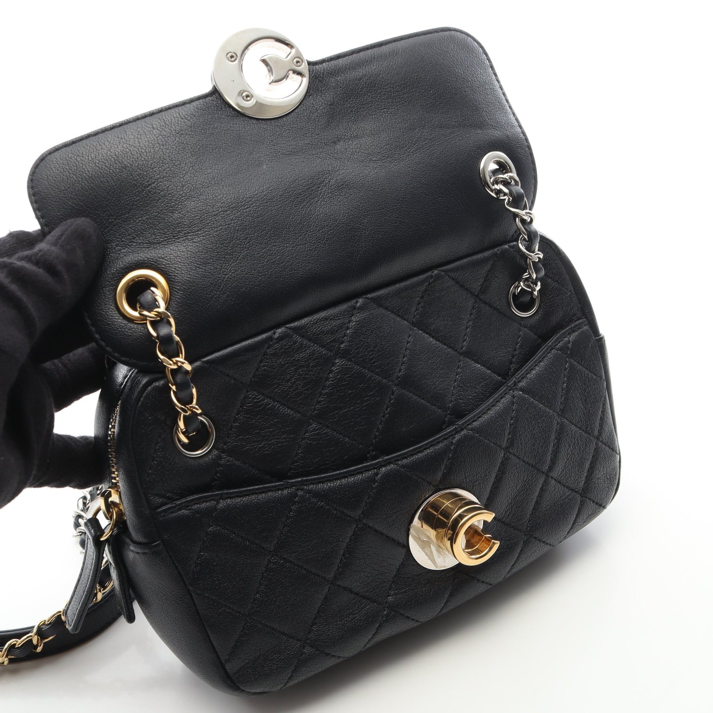マトラッセ カメラバッグ チェーンショルダーバッグ レザー ネイビー コンビ金具 シャネル バッグ CHANEL