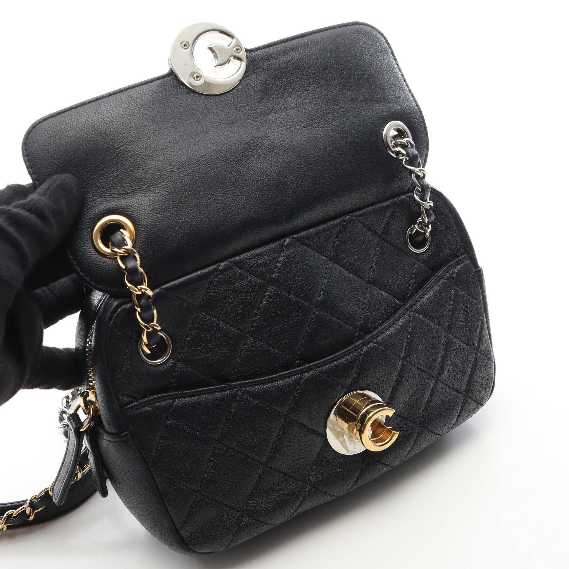 マトラッセ カメラバッグ チェーンショルダーバッグ レザー ネイビー コンビ金具 シャネル バッグ CHANEL