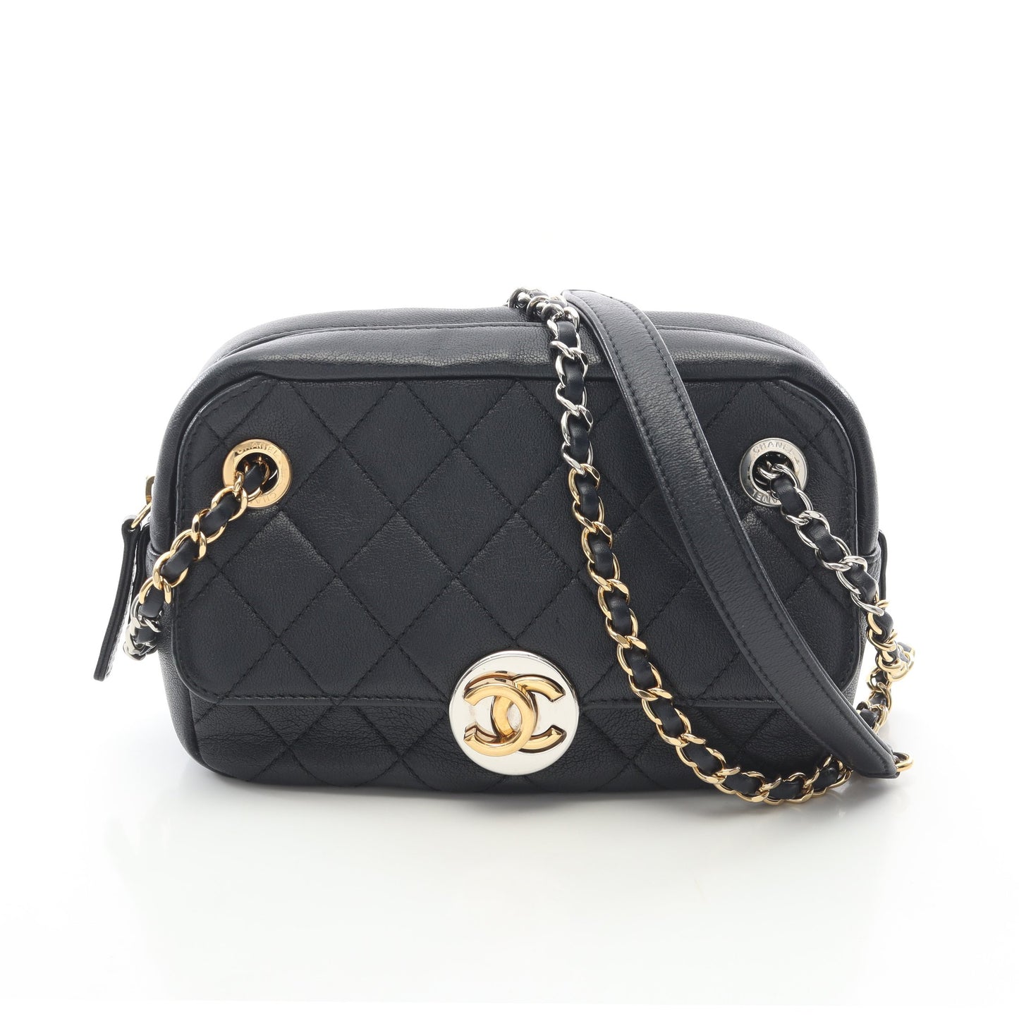 マトラッセ カメラバッグ チェーンショルダーバッグ レザー ネイビー コンビ金具 シャネル バッグ CHANEL