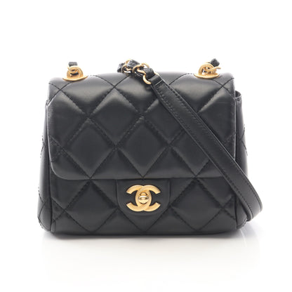 マトラッセ スモールフラップ チェーンショルダーバッグ ラムスキン ブラック ゴールド金具 シャネル バッグ CHANEL